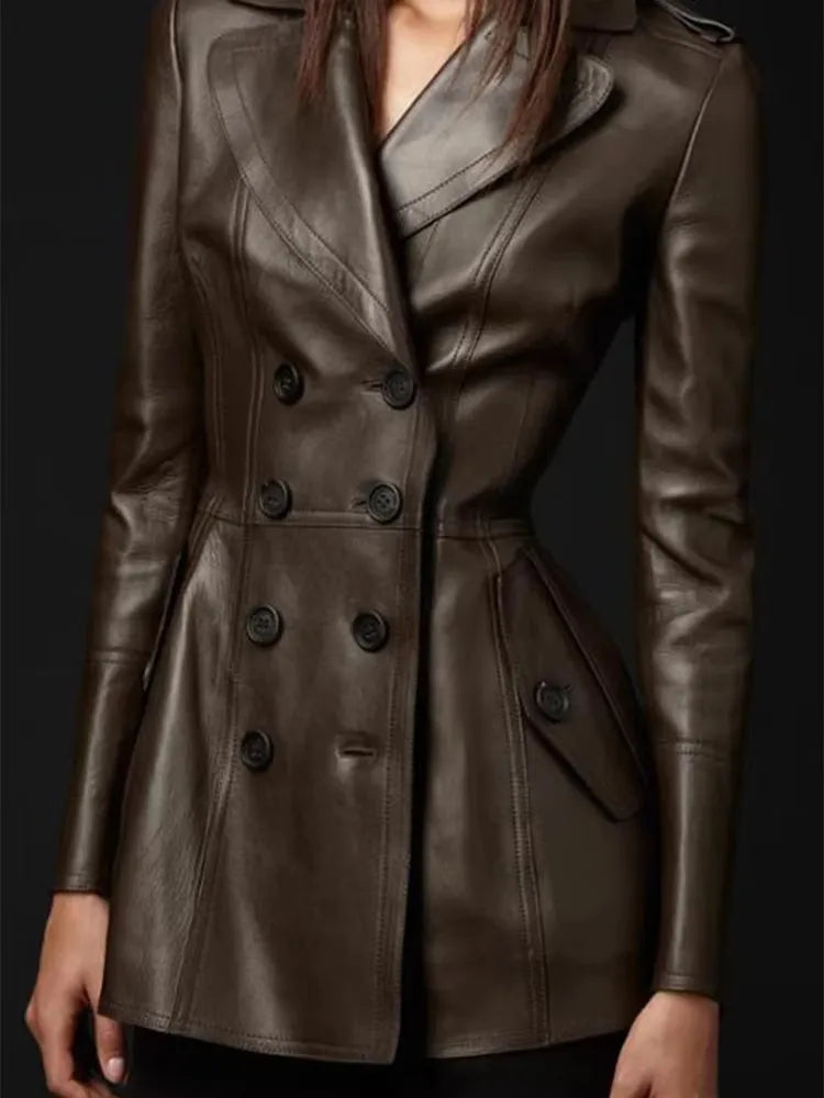 Mauroicardi Spring Fitted Black Skirted Soft Faux Leather Blazer Jacket Women Double Breasted Elegant Luxury  Designer Clothes