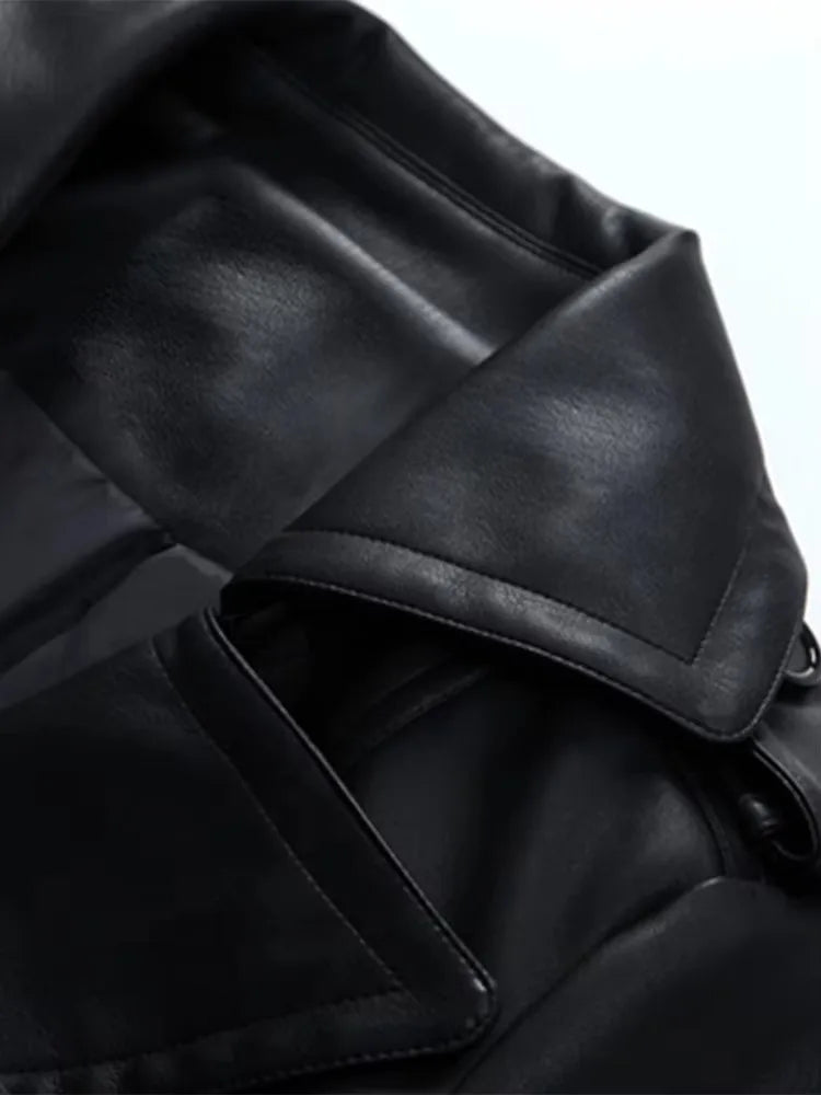 Mauroicardi Spring Fitted Black Skirted Soft Faux Leather Blazer Jacket Women Double Breasted Elegant Luxury  Designer Clothes