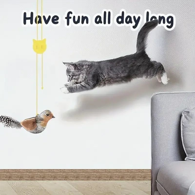 Interactive Touch-Activated Flapping Bird Cat Toy Plush Sparrow Kicking Toy with Realistic Chirping Sound, Suitable for Exercise
