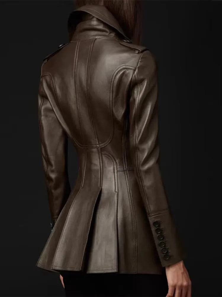 Mauroicardi Spring Fitted Black Skirted Soft Faux Leather Blazer Jacket Women Double Breasted Elegant Luxury  Designer Clothes