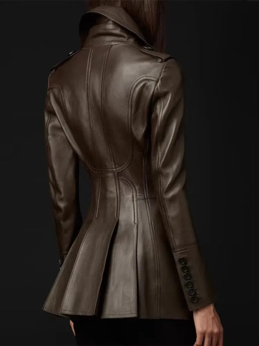 Mauroicardi Spring Fitted Black Skirted Soft Faux Leather Blazer Jacket Women Double Breasted Elegant Luxury  Designer Clothes