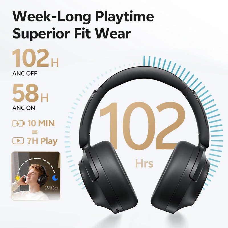 QCY H3S Over Ear Headphone Hi-Res LDAC Spatial Sound Headset H3S -56dB Adaptive ANC Wireless Earphone Bluetooth 6.0 102Hrs